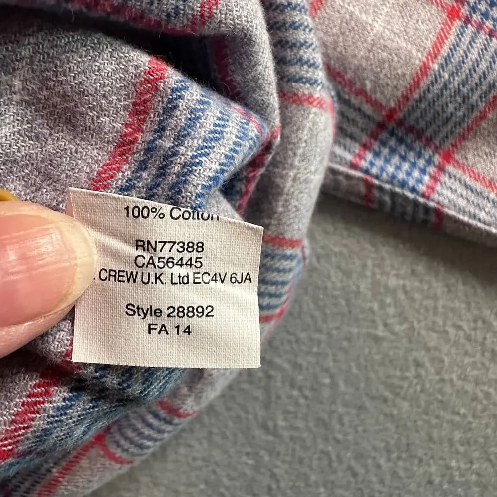 J Crew Men's Large Red Blue & Gray Flannel Button Down 100% Cotton
